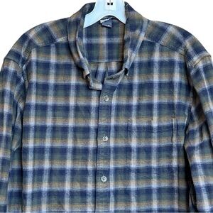 Eddie Bauer Blue Plaid Cotton Flannel Button Down Outdoor Shirt size XL